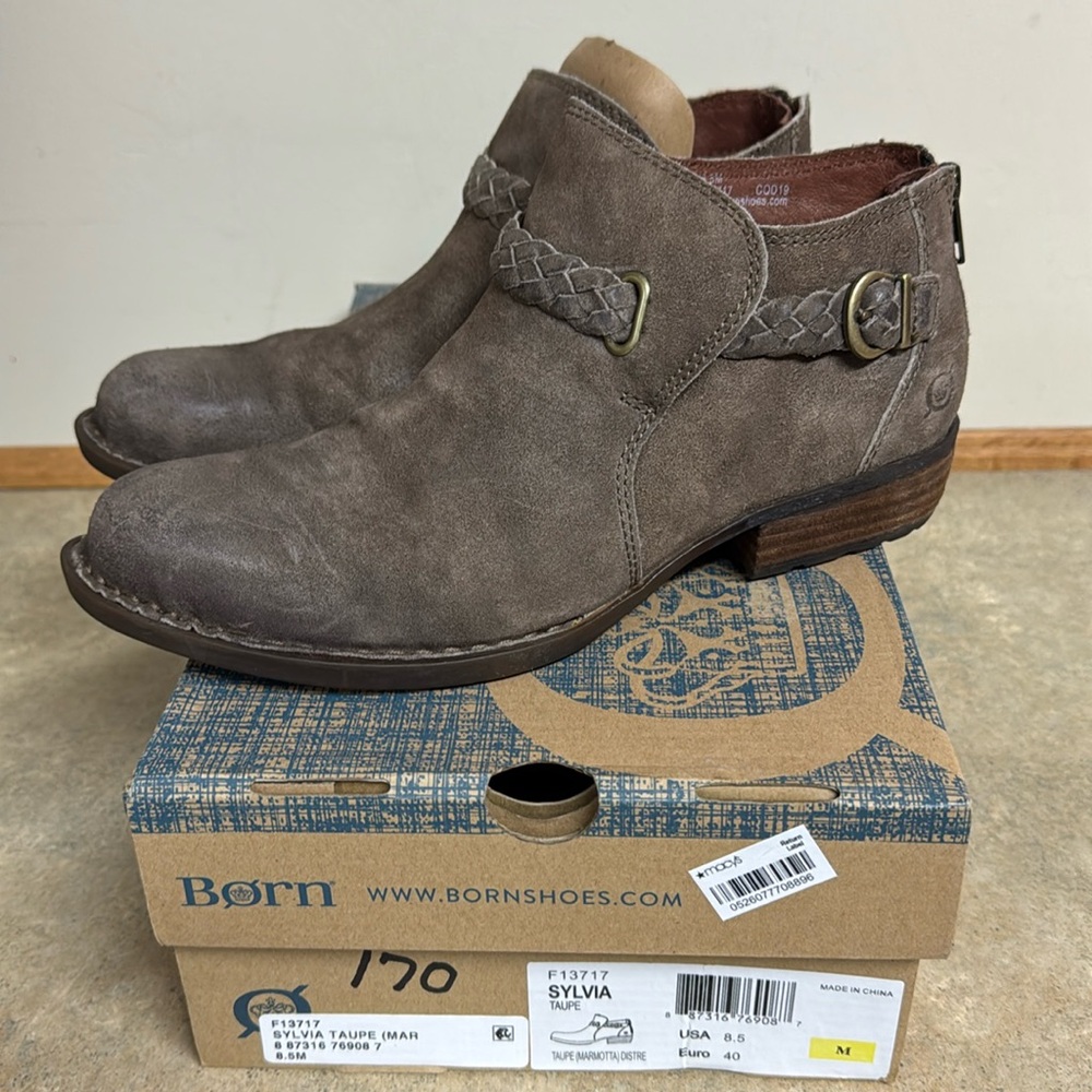 Born taupe make booties.